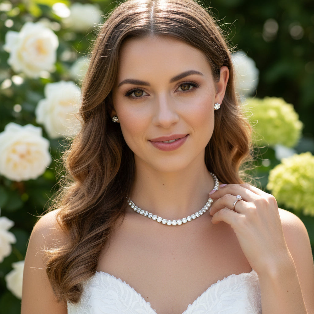 CUBIC ZIRCONIA COLLECTION - SIMPLY SPARKLE NECKLACE SET - CZNK180 SILVER
