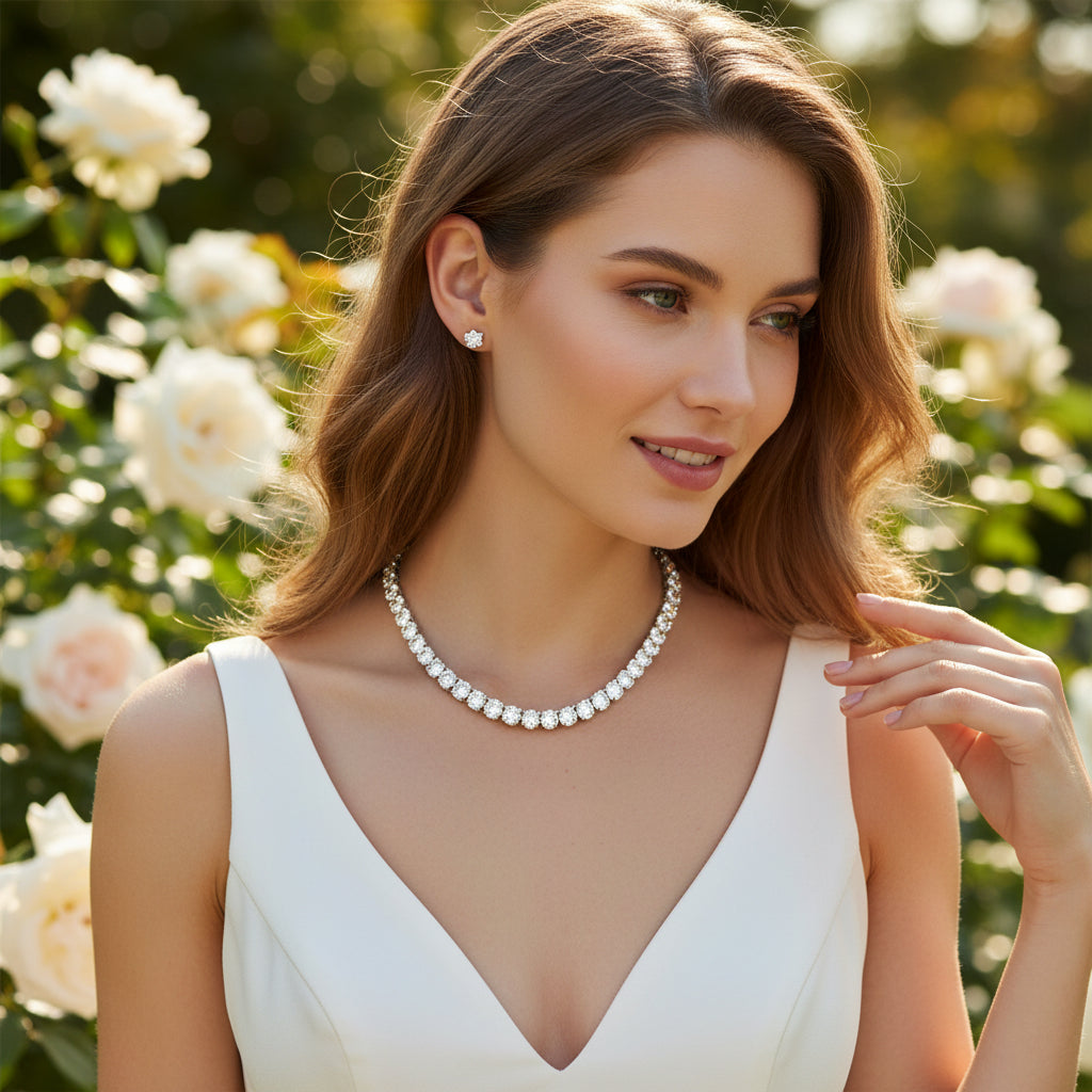 CUBIC ZIRCONIA COLLECTION - SIMPLY SPARKLE NECKLACE SET - CZNK180 SILVER