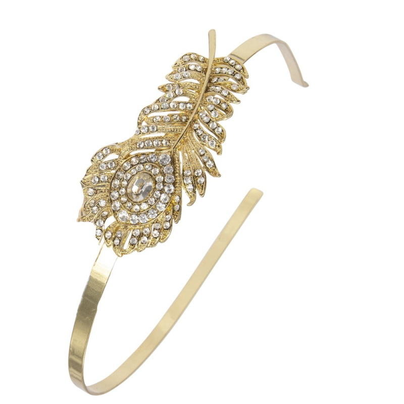 ATHENA COLLECTION - (LIMITED EDITION) PEACOCK FEATHER HEADBAND -  AHB144 GOLD