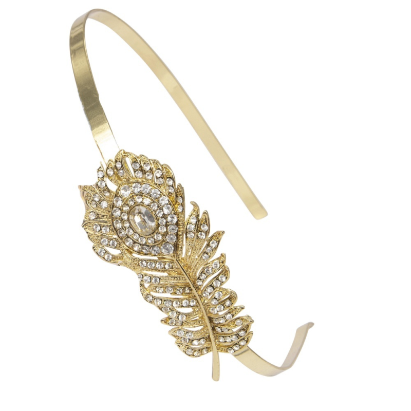 ATHENA COLLECTION - (LIMITED EDITION) PEACOCK FEATHER HEADBAND -  AHB144 GOLD