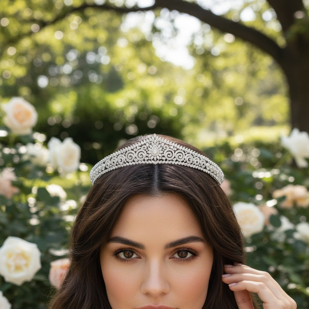 CUBIC ZIRCONIA COLLECTION - DIVINE SHIMMER TIARA - AHB145 SILVER