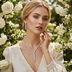 ATHENA COLLECTION - CRYSTAL DROP NECKLACE SET - CZNK181 SILVER