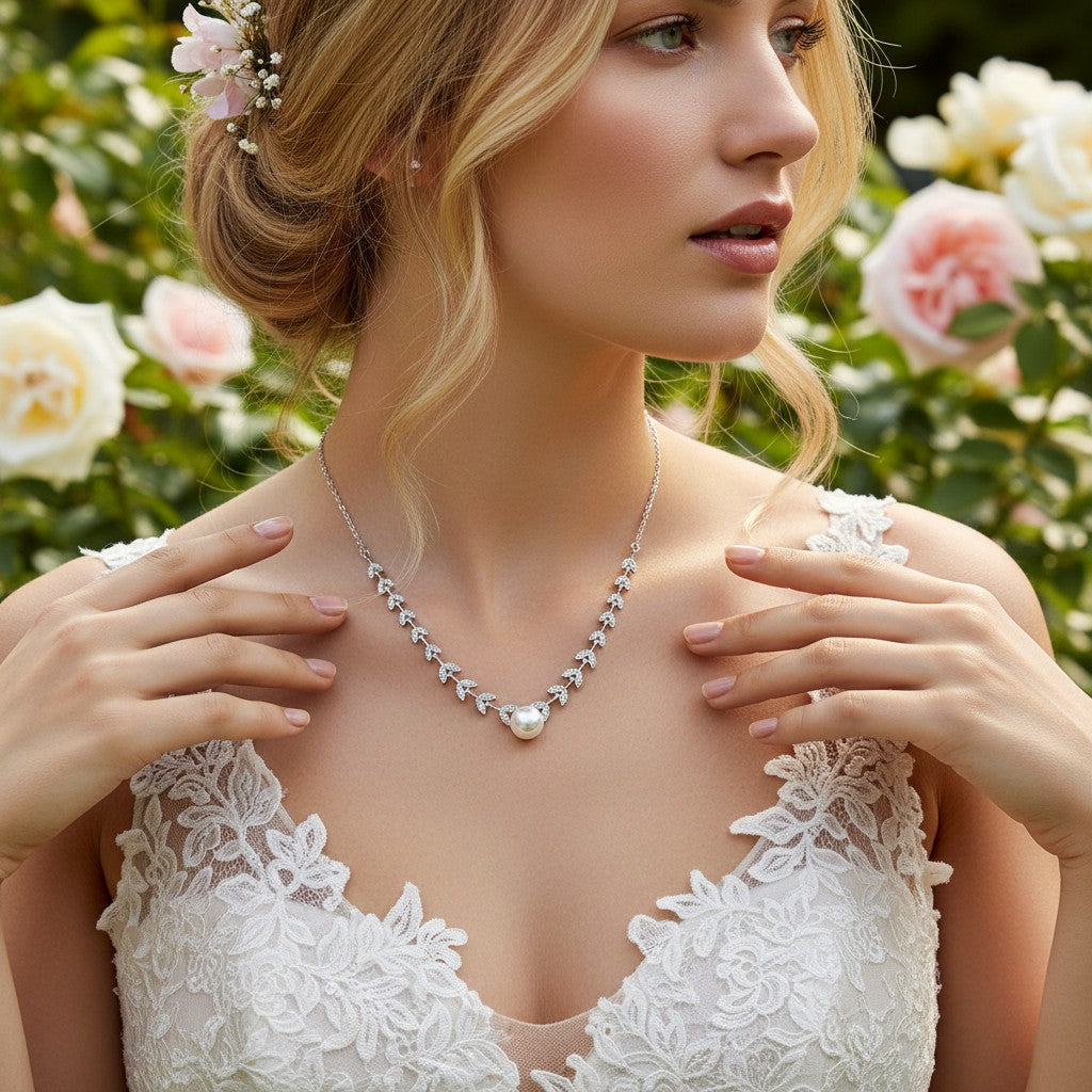 CUBIC ZIRCONIA COLLECTION - DAZZLING VINE NECKLACE - CZNK182 SILVER