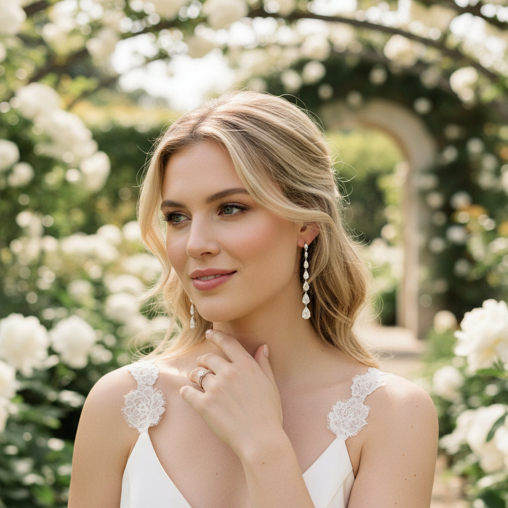 CUBIC ZIRCONIA COLLECTION - CHIC CASCADE EARRINGS - CZER674 SILVER