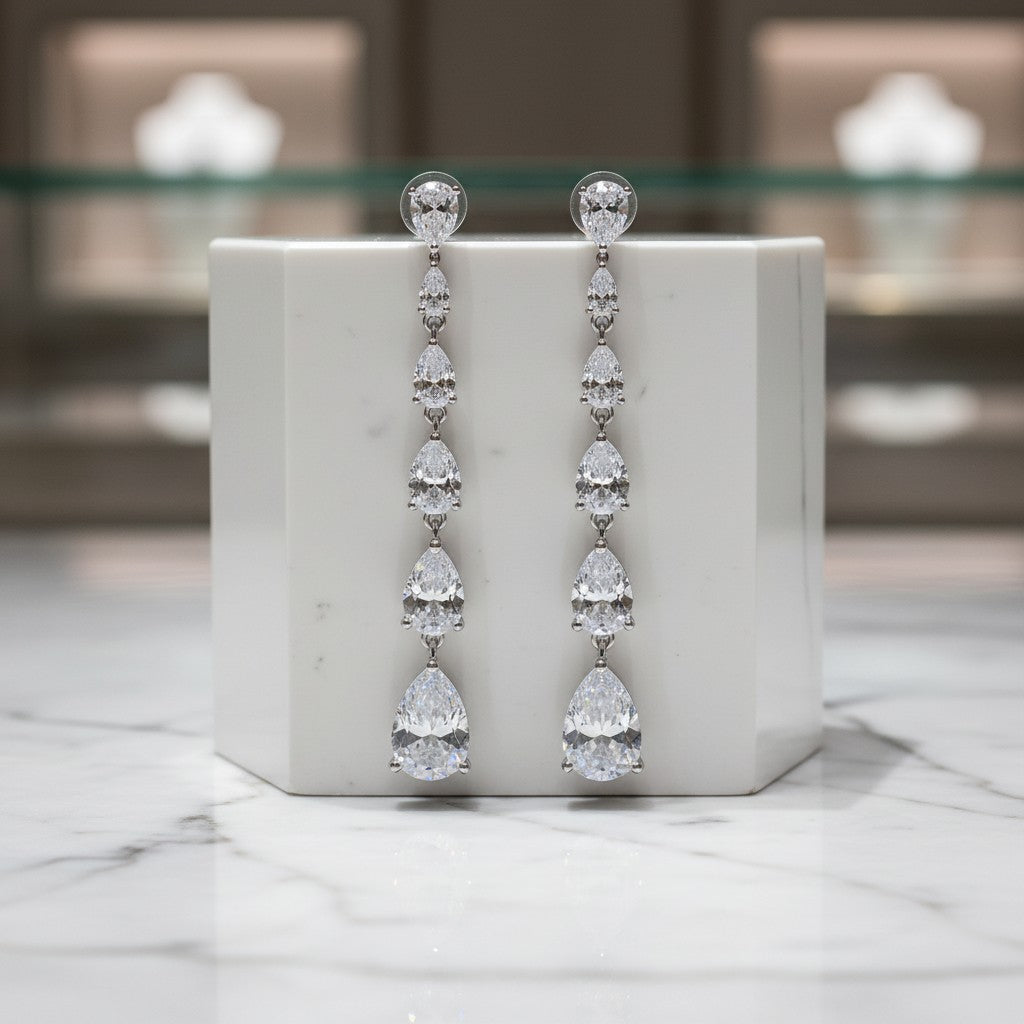 CUBIC ZIRCONIA COLLECTION - CHIC CASCADE EARRINGS - CZER674 SILVER