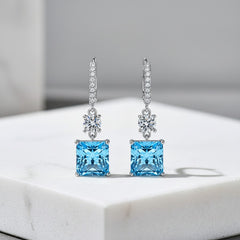 CUBIC ZIRCONIA COLLECTION - GLITZY GEM EARRINGS 925 STERLING SILVER - CZER676 AQUA