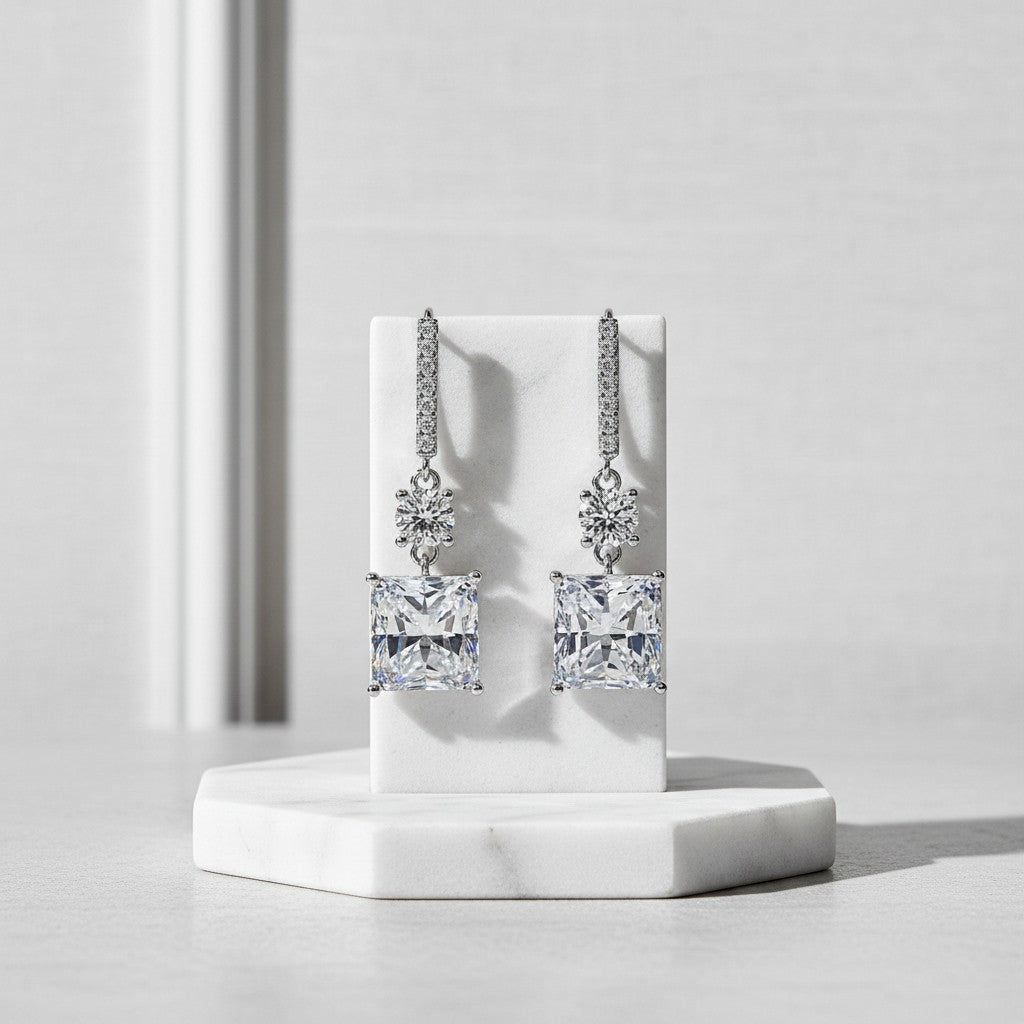 CUBIC ZIRCONIA COLLECTION - GLITZY GEM EARRINGS 925 STERLING SILVER - CZER676 SILVER