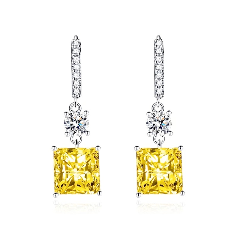CUBIC ZIRCONIA COLLECTION - GLITZY GEM EARRINGS 925 STERLING SILVER - CZER676 YELLOW