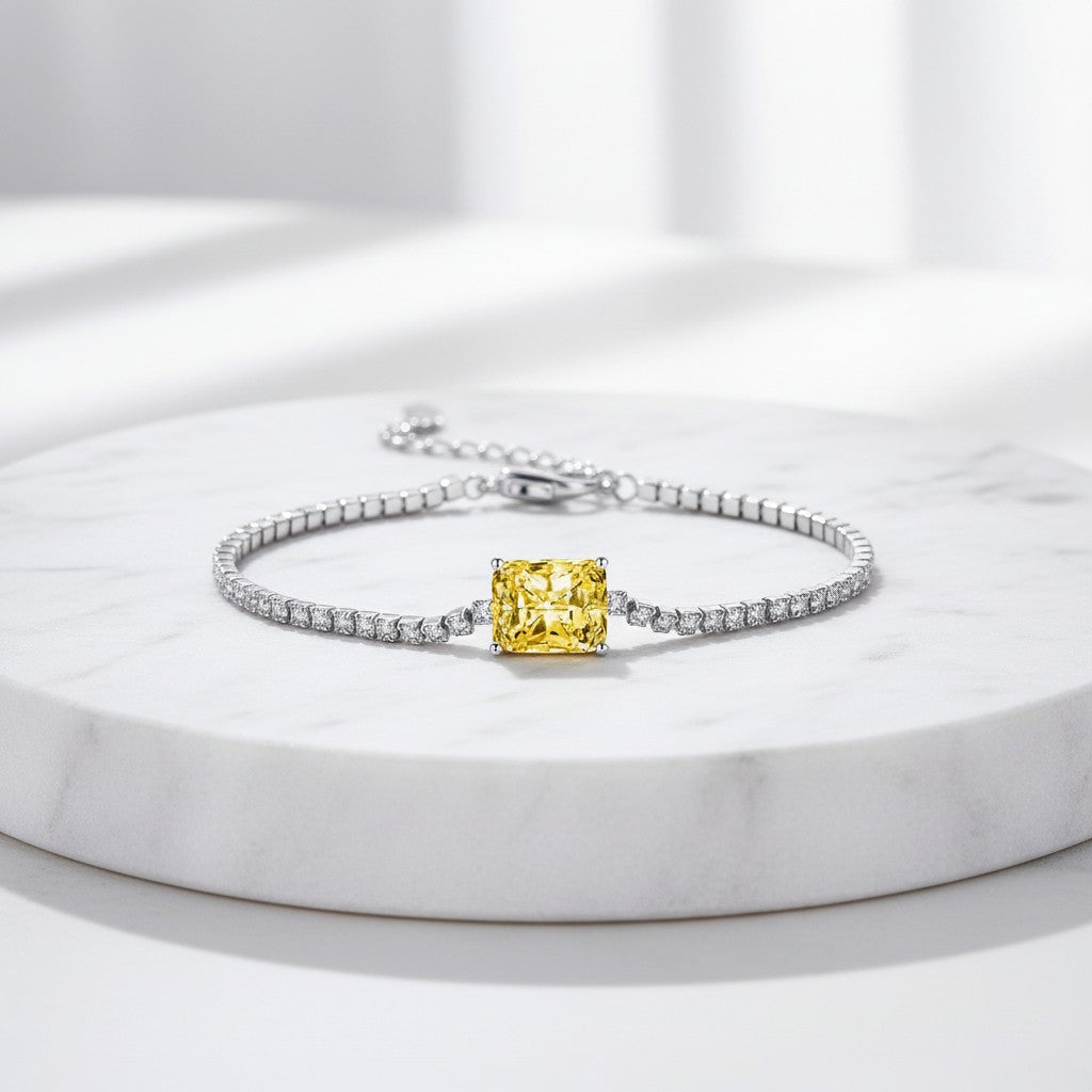CUBIC ZIRCONIA COLLECTION - GLITZY GEM BRACELET 925 STERLING SILVER - CZBR140 YELLOW