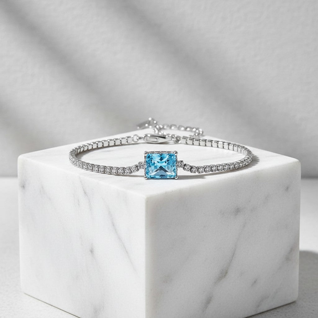 CUBIC ZIRCONIA COLLECTION - GLITZY GEM BRACELET  925 STERLING SILVER - CZBR140 AQUA