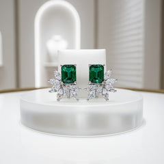 CUBIC ZIRCONIA COLLECTION - DAINTY DIVA EARRINGS - CZER677 EMERALD