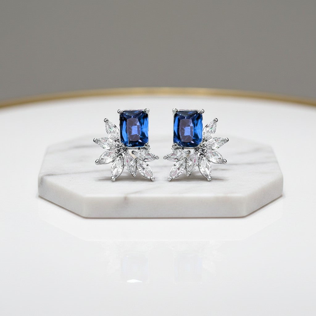 CUBIC ZIRCONIA COLLECTION - DAINTY DIVA EARRINGS - CZER677 SAPPHIRE