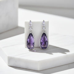 CUBIC ZIRCONIA COLLECTION - AMETHYST SPARKLE EARRINGS- CZER678