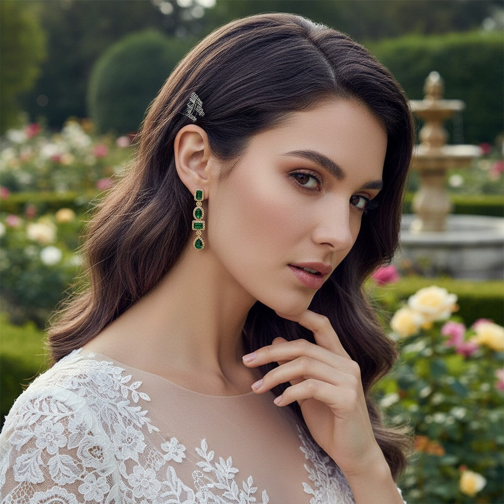 CUBIC ZIRCONIA COLLECTION - DECO DAZZLE EARRINGS - CZER680 EMERALD