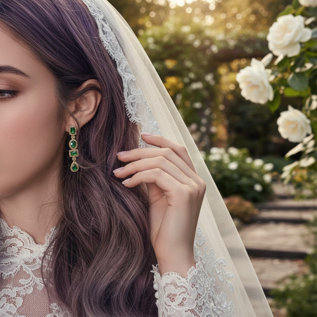 CUBIC ZIRCONIA COLLECTION - DECO DAZZLE EARRINGS - CZER680 EMERALD