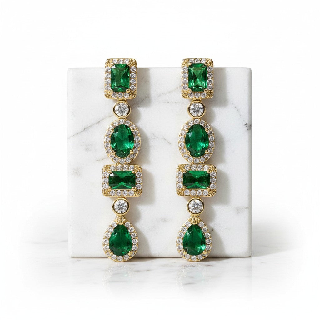CUBIC ZIRCONIA COLLECTION - DECO DAZZLE EARRINGS - CZER680 EMERALD