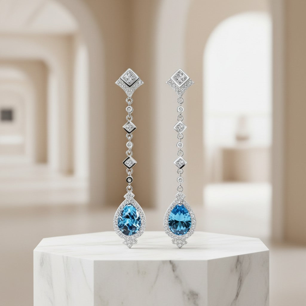 CUBIC ZIRCONIA COLLECTION - STARLET CHANDELIER EARRINGS - CZER670 AQUA