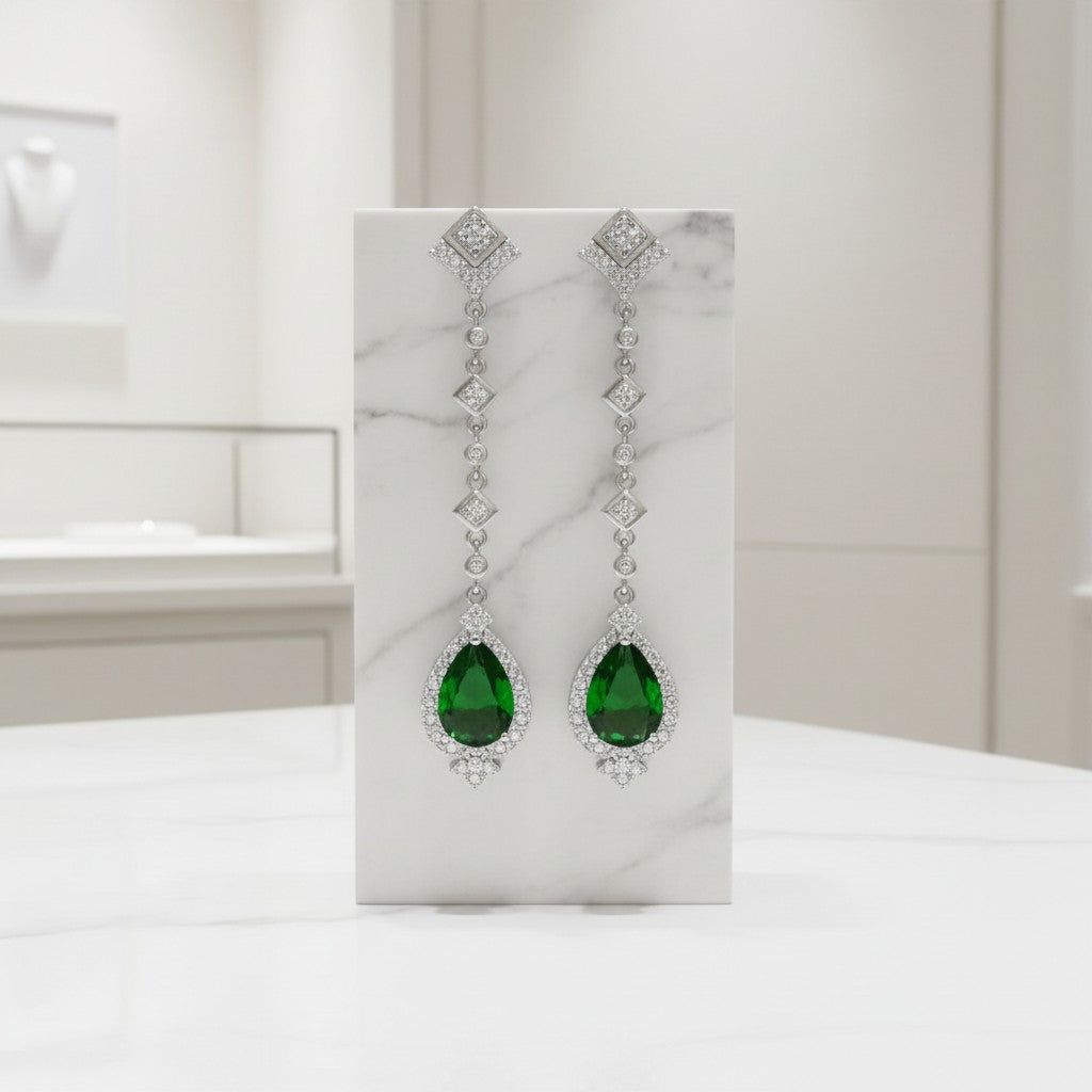 CUBIC ZIRCONIA COLLECTION - STARLET CHANDELIER EARRINGS - CZER670 EMERALD