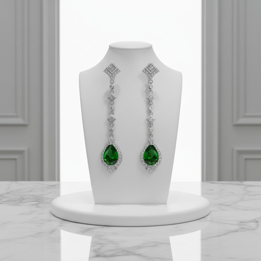 CUBIC ZIRCONIA COLLECTION - STARLET CHANDELIER EARRINGS - CZER670 EMERALD