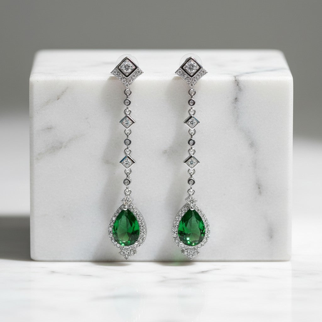 CUBIC ZIRCONIA COLLECTION - STARLET CHANDELIER EARRINGS - CZER670 EMERALD