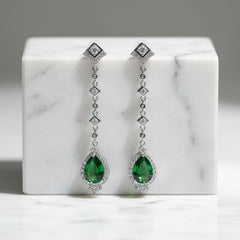 CUBIC ZIRCONIA COLLECTION - STARLET CHANDELIER EARRINGS - CZER670 EMERALD