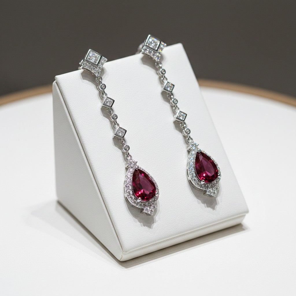 CUBIC ZIRCONIA COLLECTION - STARLET CHANDELIER EARRINGS - CZER670 RED