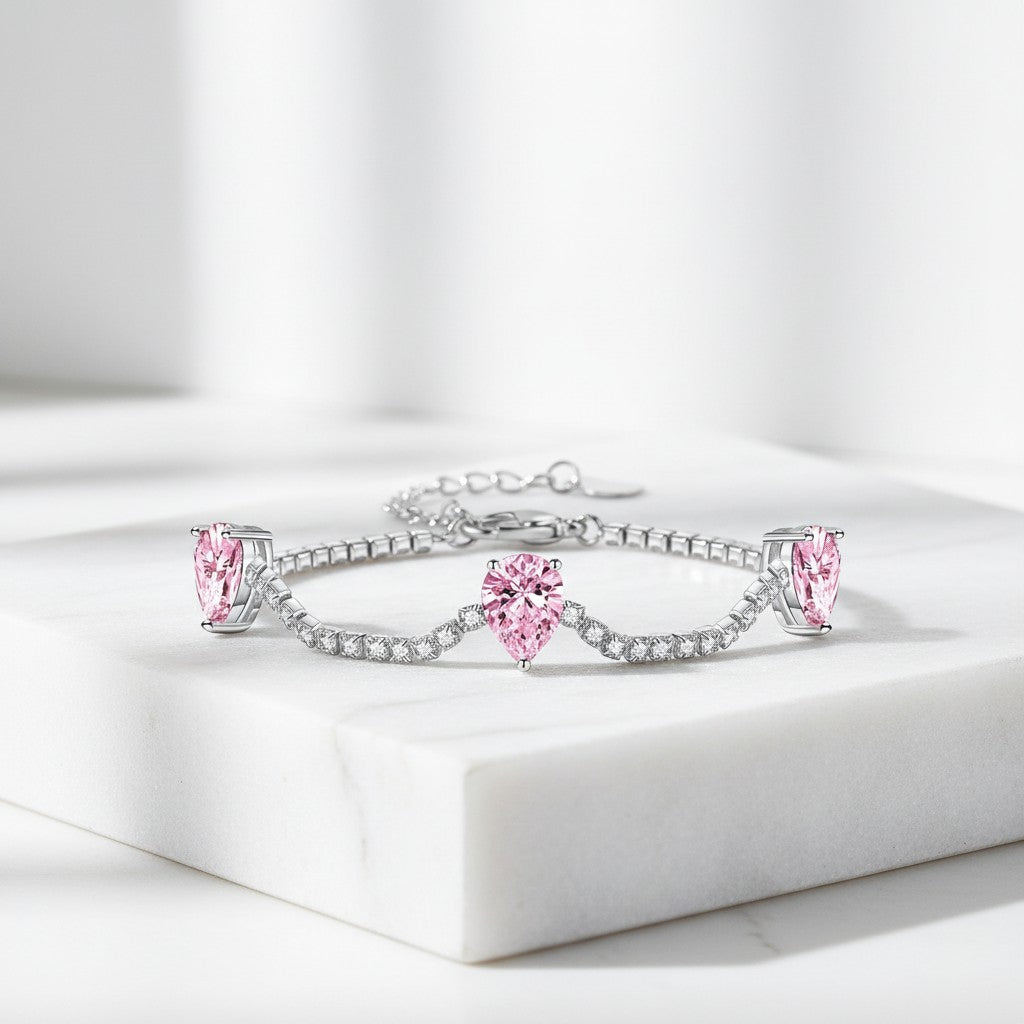 CUBIC ZIRCONIA COLLECTION - SHIMMER BRACELET 925 STERLING SILVER - CZBR141 PINK