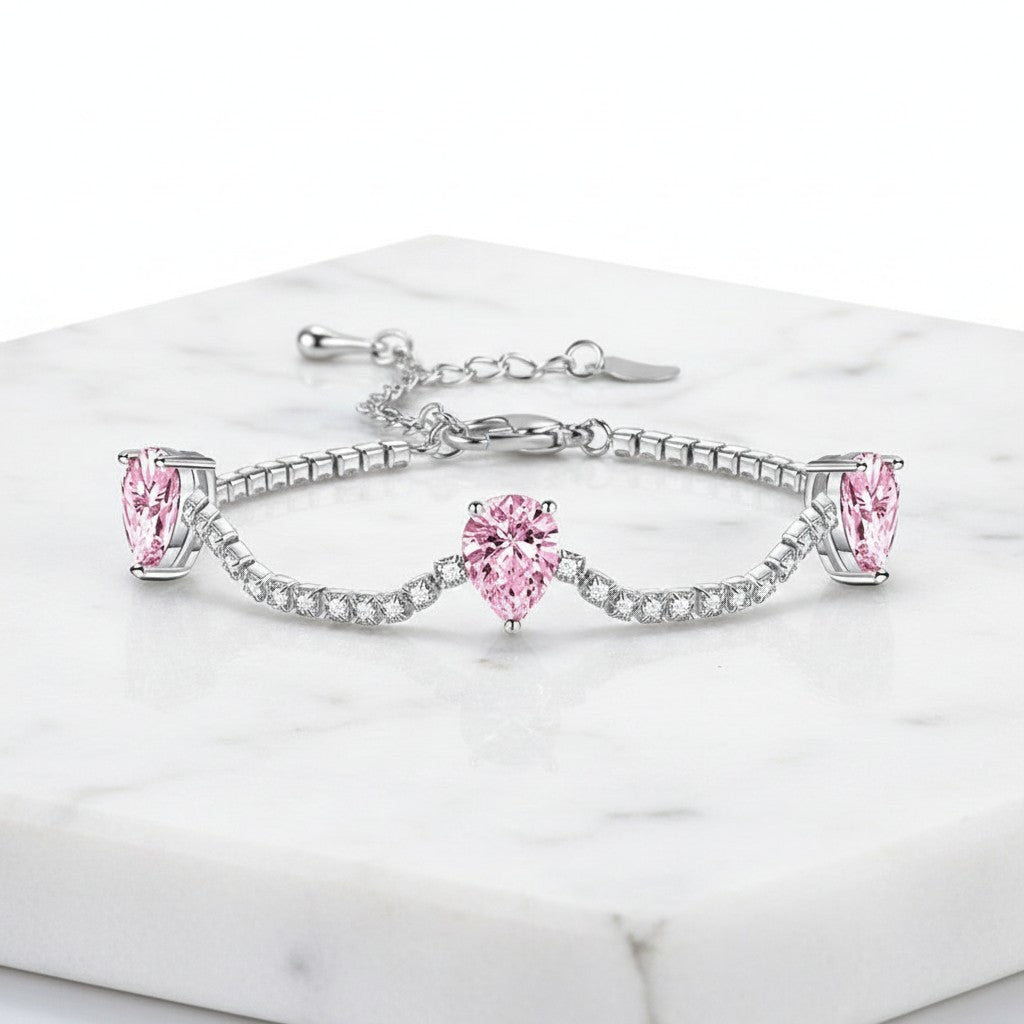 CUBIC ZIRCONIA COLLECTION - SHIMMER BRACELET 925 STERLING SILVER - CZBR141 PINK