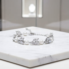 CUBIC ZIRCONIA COLLECTION - PERFECT PEARL BRACELET - CZBR142 SILVER