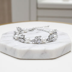 CUBIC ZIRCONIA COLLECTION - PERFECT PEARL BRACELET - CZBR142 SILVER