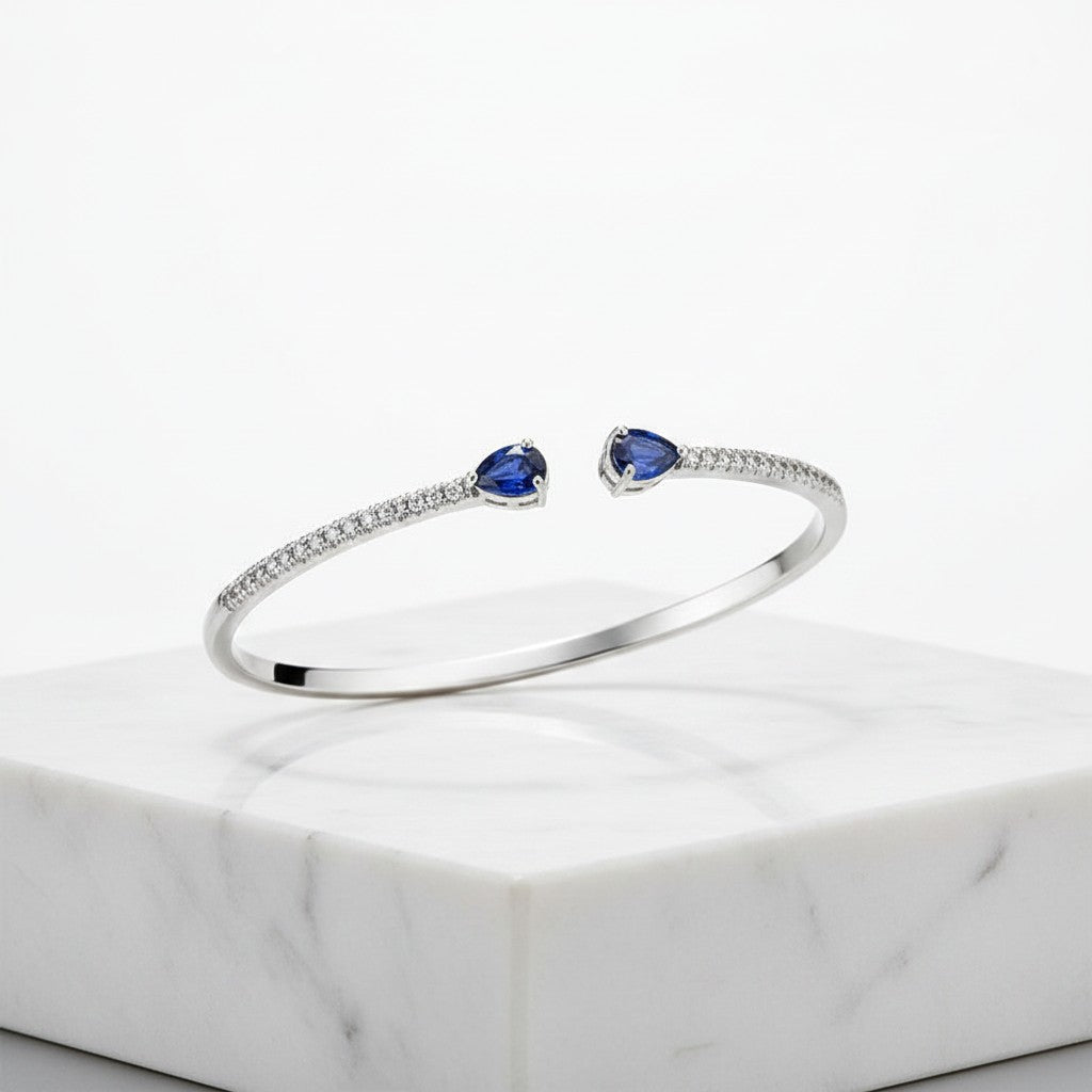 CUBIC ZIRCONIA COLLECTION - GLITZY GEM BANGLE BRACELET -CZBR144 SAPPHIRE
