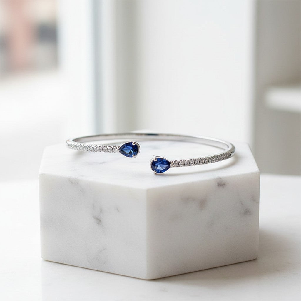 CUBIC ZIRCONIA COLLECTION - GLITZY GEM BANGLE BRACELET -CZBR144 SAPPHIRE