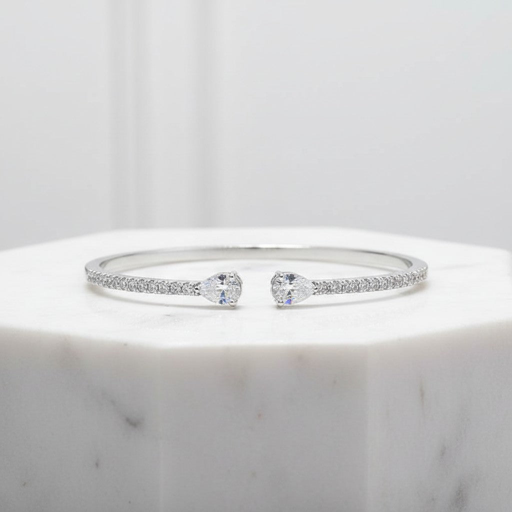 CUBIC ZIRCONIA COLLECTION - GLITZY GEM BANGLE BRACELET -CZBR144 SILVER