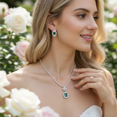 GATSBY INSPIRED - SHIMMERING NECKLACE SET -  CZNK183 EMERALD