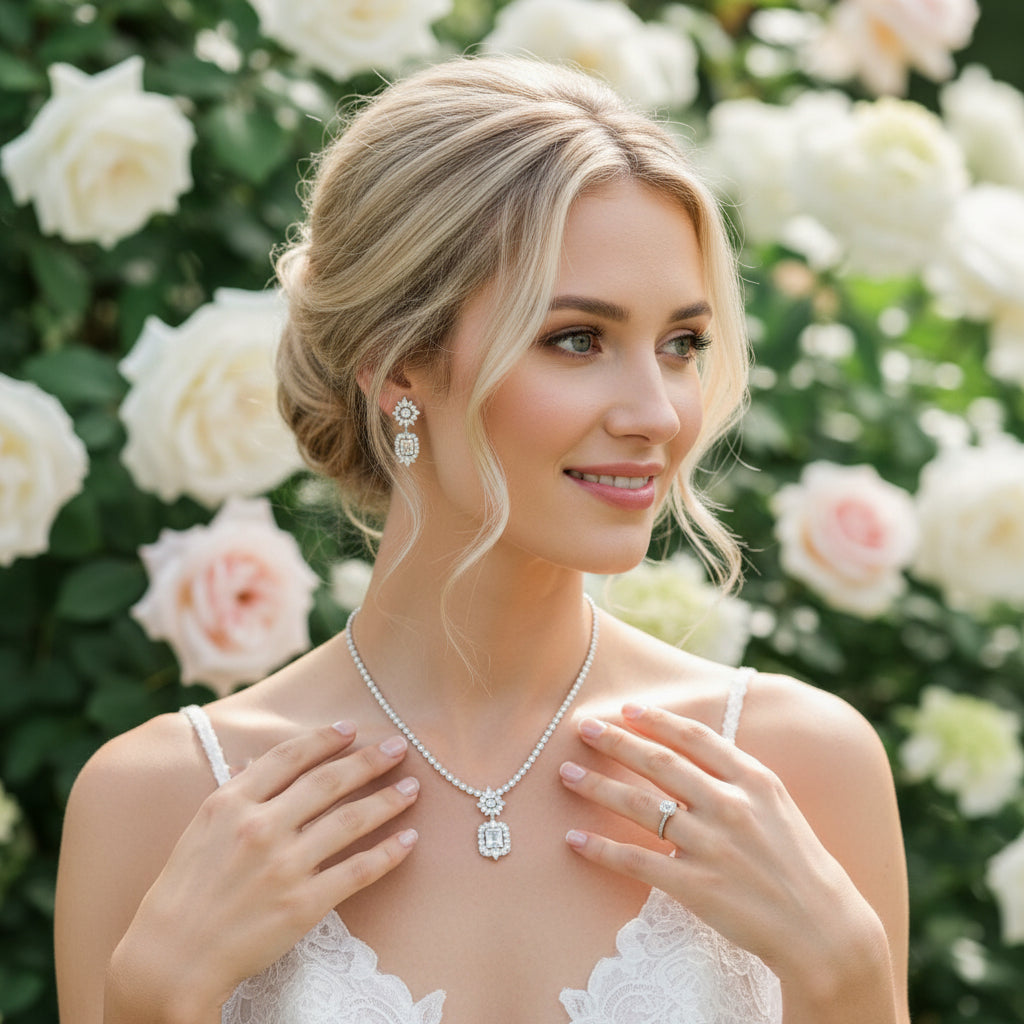 GATSBY INSPIRED - SHIMMERING NECKLACE SET - CZNK183 SILVER