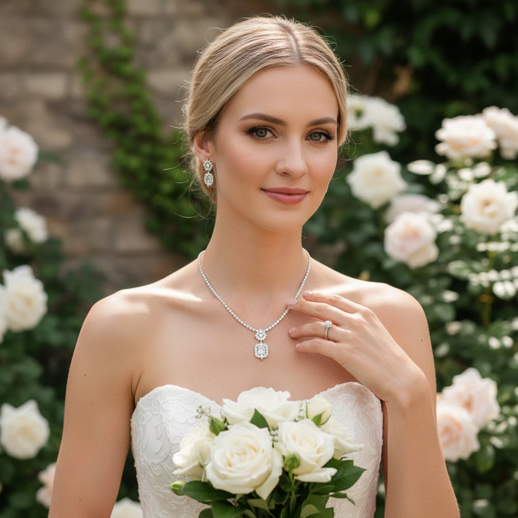 GATSBY INSPIRED - SHIMMERING NECKLACE SET - CZNK183 SILVER