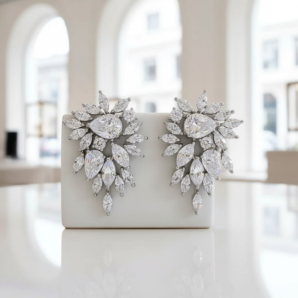 CUBIC ZIRCONIA COLLECTION - VINTAGE GEM EARRINGS - CZER681 SILVER