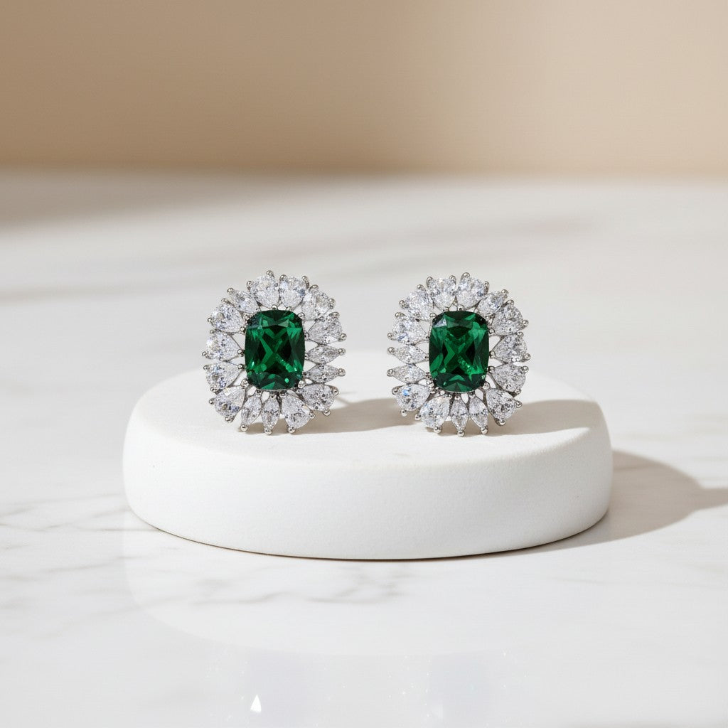 CUBIC ZIRCONIA COLLECTION - ENCHANTMENT SPARKLE EARRINGS - CZER684 EMERALD