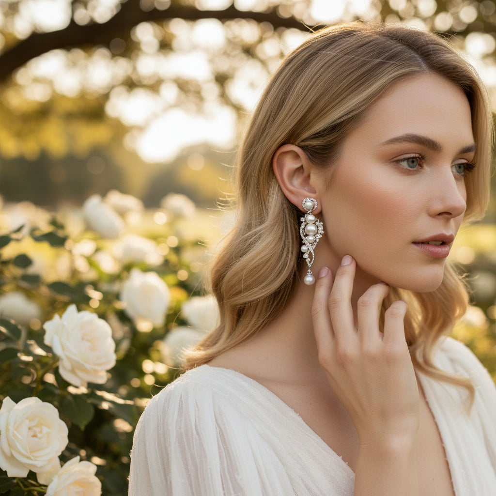 ATHENA COLLECTION - COUTURE PEARL DROP EARRINGS - CZER685  SILVER