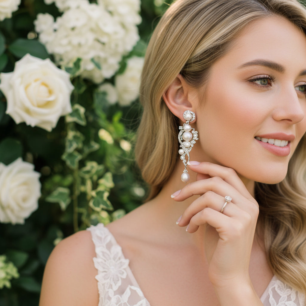 ATHENA COLLECTION - COUTURE PEARL DROP EARRINGS - CZER685  SILVER