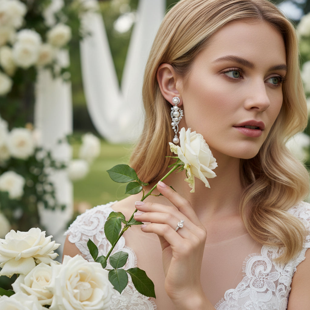 ATHENA COLLECTION - COUTURE PEARL DROP EARRINGS - CZER685  SILVER