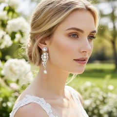 ATHENA COLLECTION - COUTURE PEARL DROP EARRINGS - CZER685  SILVER