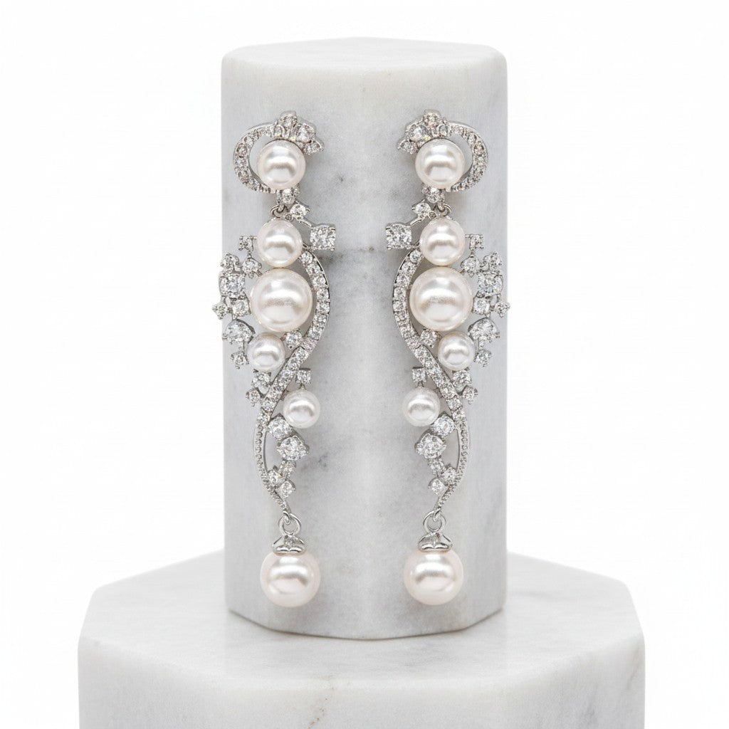 ATHENA COLLECTION - COUTURE PEARL DROP EARRINGS - CZER685  SILVER