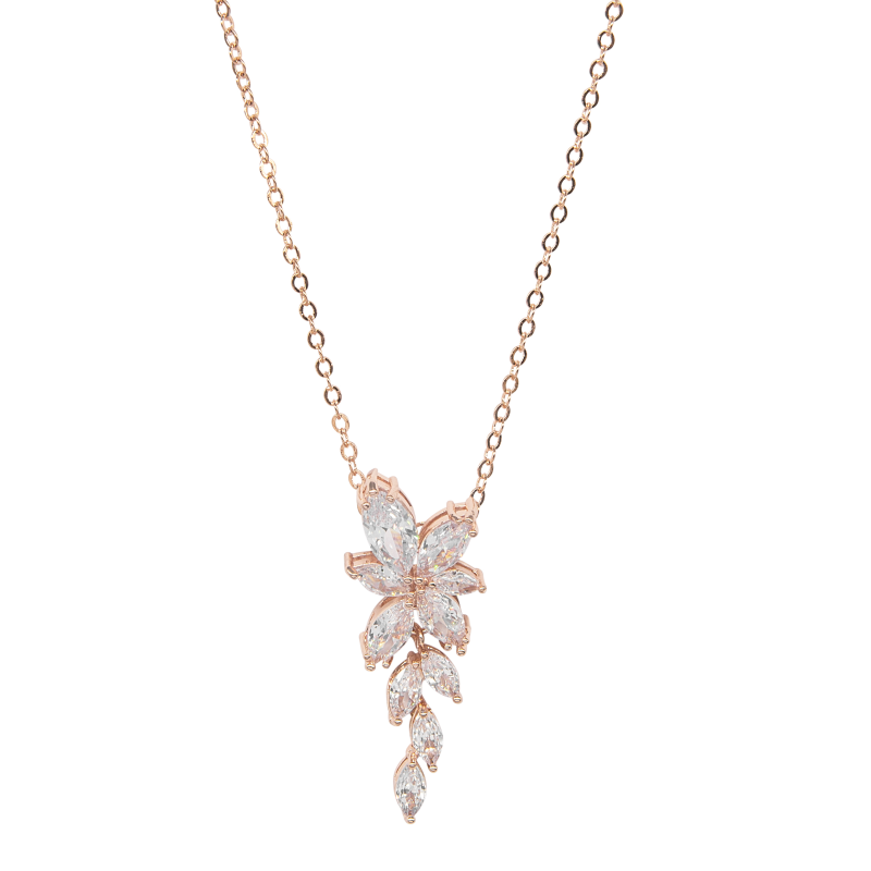 CUBIC ZIRCONIA COLLECTION -  ALLURE CRYSTAL NECKLACE - CZNK185 ROSE GOLD