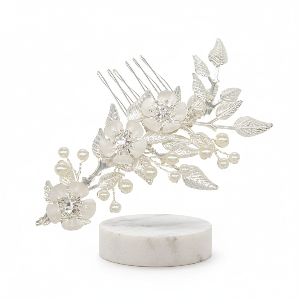 ATHENA COLLECTION - VINTAGE INSPIRED HAIR COMB - HC260 SILVER