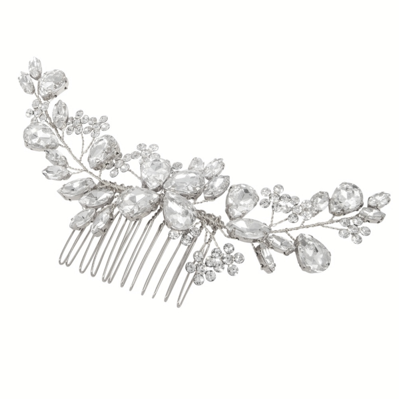 ATHENA COLLECTION - EXQUISITE HAIR COMB - HC264 SILVER
