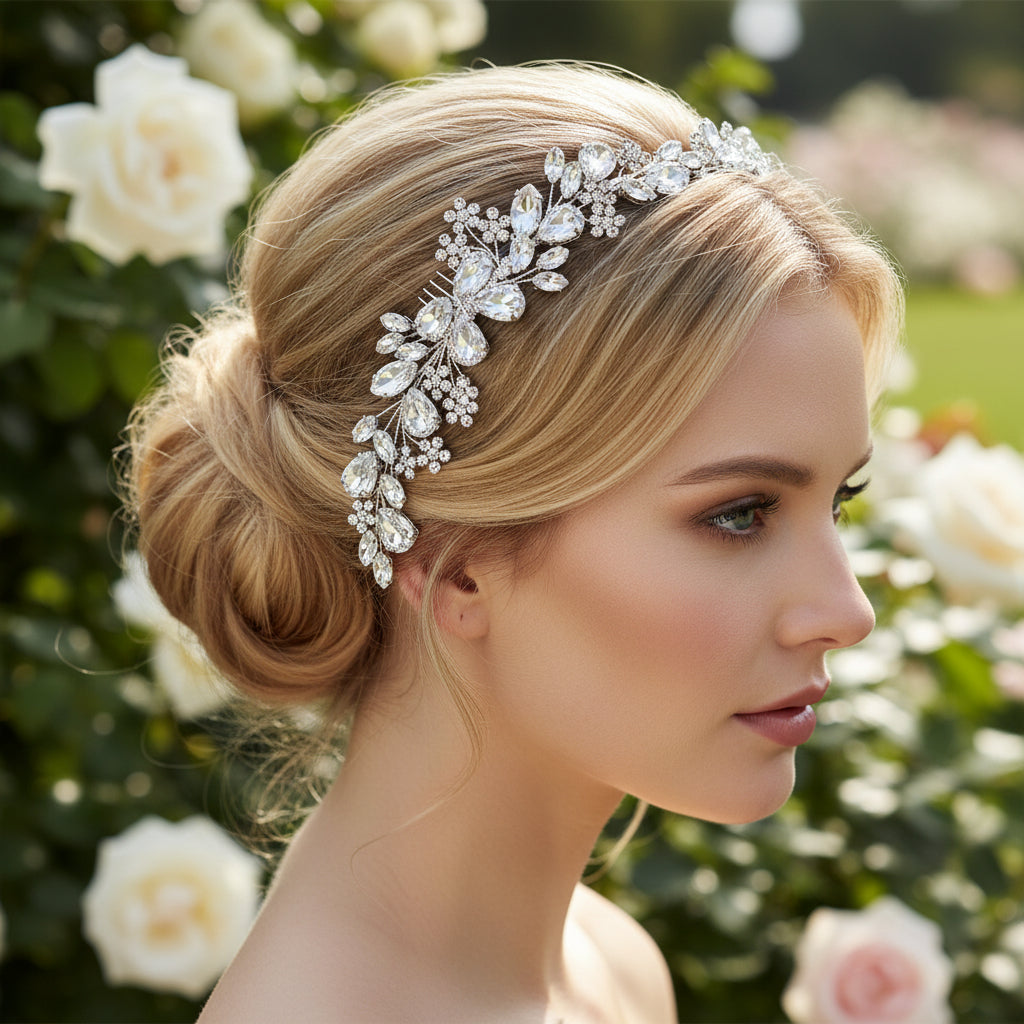 ATHENA COLLECTION - EXQUISITE HAIR COMB - HC264 SILVER