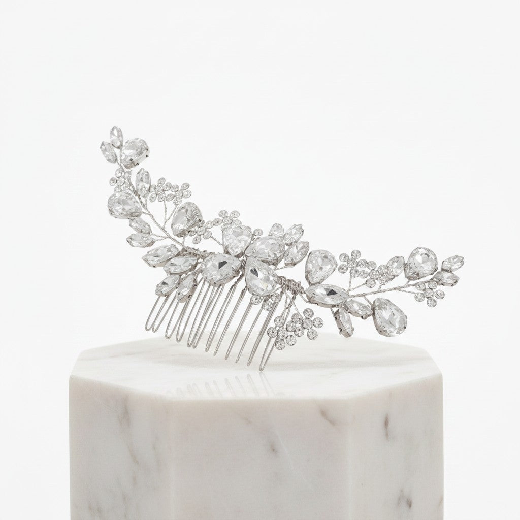 ATHENA COLLECTION - EXQUISITE HAIR COMB - HC264 SILVER