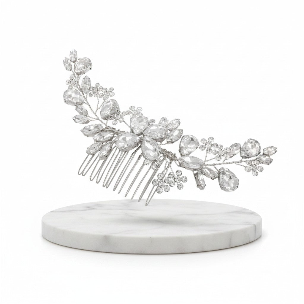 ATHENA COLLECTION - EXQUISITE HAIR COMB - HC264 SILVER