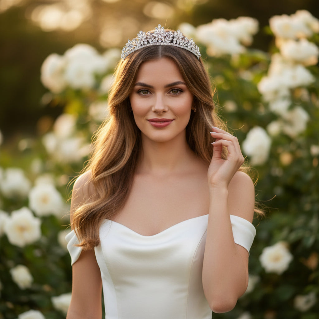 CUBIC ZIRCONIA COLLECTION - CRYSTAL EXTRAVAGANCE TIARA - AHB150  SILVER